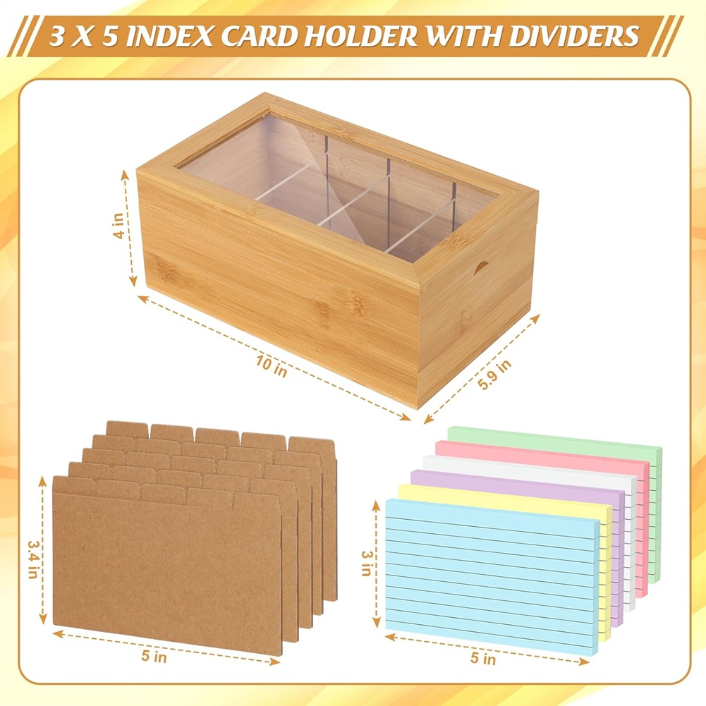 Card Index Box - ABUA Bamboo Bamboo Index Card Organizer,
